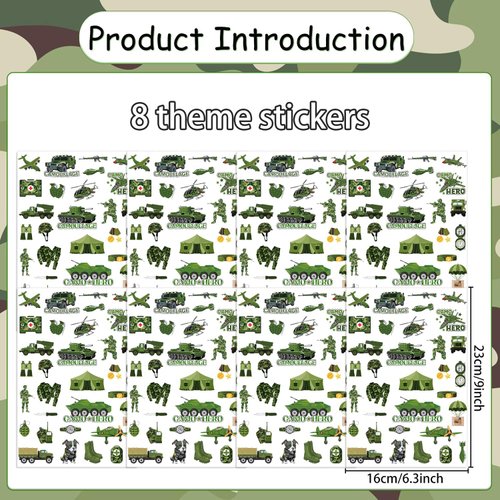Wxiben Military Camouflage Temporary Tattoos - 200+ Army Party Decorations Favors Supplies Army Birthday Party Temporary Tattoos Gifts for Boys Girls Cool Temporary Tattoos Classroom School Prizes
