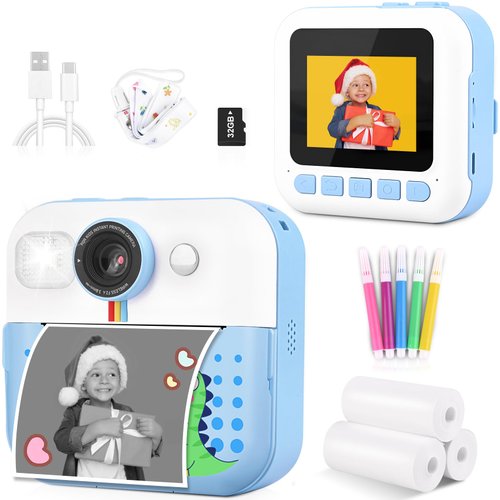 Moizoe Kids Camera Instant Print, Christmas Birthday Gifts for Boys Age 3-12, Kids Digital Camera with 1080P Videos, Toddler Toys for 4 5 6 7 8 9 Year Old Boys Girls, Blue