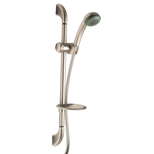 Builders Shoppe 4210BN Brass Slide Bar with Adjustable Height Massage Hand Held Shower and Soap Dish Brushed Nickel Finish