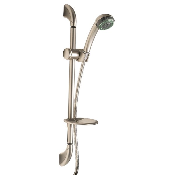 Builders Shoppe 4210BN Brass Slide Bar with Adjustable Height Massage Hand Held Shower and Soap Dish Brushed Nickel Finish