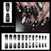 Halloween Nails Press on Nails Long Coffin Nails 24pcs Gothic Ghost Spider Web Skull Halloween Fake Nails with Glue Stick on Nails for Women and Girls Halloween Nails Decoration