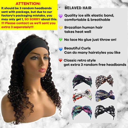 22 Inch Culry Human Hair Headbands Wigs Natural Black None Lace Front Wavy Wigs 150% Density Half Wig With 4 Combs Glueless Wig Can Be Restyle