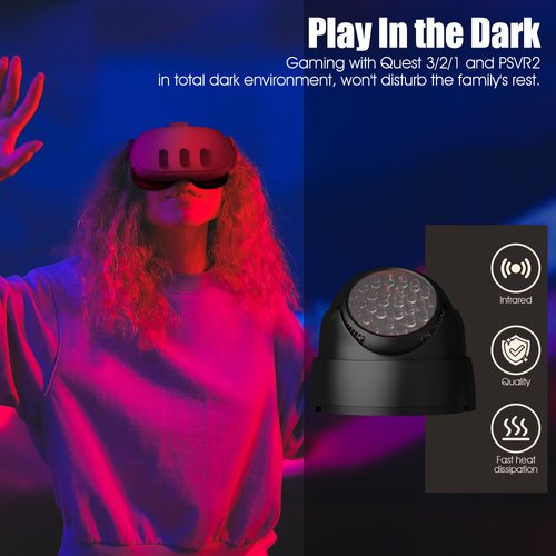 Orzero Ir Illuminator Infrared Light Compatible for Quest, Quest 2, Enhance Hand Tracking Immersive No-Light Disturbance Increase Sensitivity with Power Adapter - Black