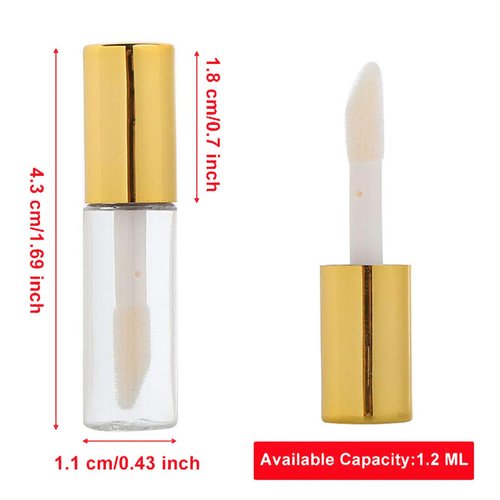 YIPINER Case of 90 packs, Empty Plastic Clear Lip Gloss Tubes Lip Balm Bottle Container Gold Transparent 1.2ML Makeup Tool for Women (90 pcs, Gold)