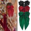 Hair Bows for Women Girls Silky Satin Big Bows Hair Barrettes Oversized Hair Accessories Long Tail Hair Ribbons -3Pcs -Black Red Green