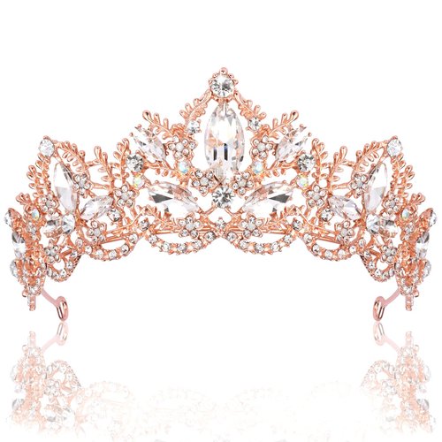Exacoo Rose Gold Tiara Wedding Tiaras and Crowns for Women Rhinestone Queen Tiara for Women Princess Crown Birthday Tiara Headbands for Wedding Prom Bridal Party Halloween Costume Christmas