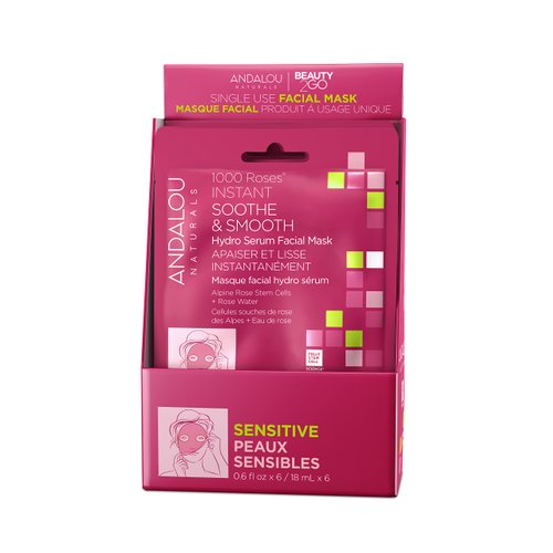 Andalou Naturals, 1000 Roses, Instant Soothe & Smooth Sheet Mask, Single Face Mask, 0.6 oz, (Pack of 6)
