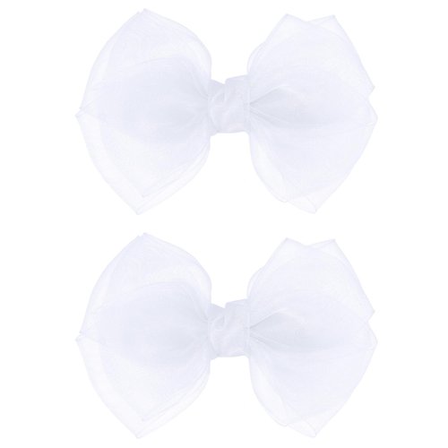 Mesh Hair Bows Clip White 4" Organza Double Tulle Bow Barrettes Alligator Pins for Teens Toddler Flower Girls Wedding Pageant Communion Birthday Party Dress Decorative Accessories