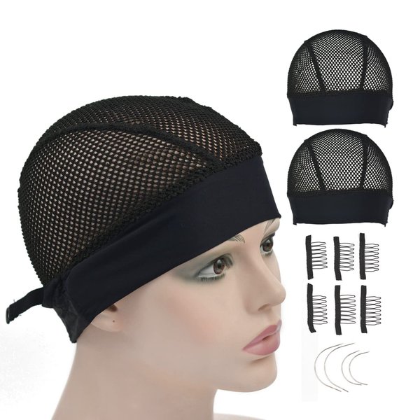 YTBYT 2 Pcs Headband Wig Caps Adjustable Big Hole Mesh Wig Grip Cap Ice Silk Material for Making Headband Wigs (Big Hole Caps)