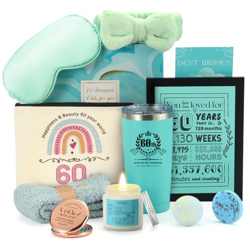 60th Birthday Gifts for Women, 11pcs Spa Gift Basket for 60 Year Old Self Care Kit Spa Gifts for Women Turning 60, Unique 60th Birthday Gifts for Mom / Grandma Born in 1964