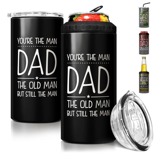 SANDJEST 4-in-1 Dad Tumbler Gifts for Dad from Daughter Son - 12oz Funny Old Man Dad Can Cooler Tumblers Cup - Stainless Steel Insulated Cans Coozie Christmas, Birthday, Father's Day Gift