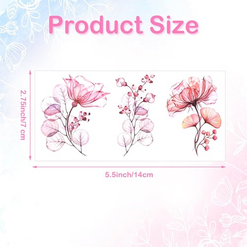 Qianyu 10 Sheets Flower Temporary Tattoos for Women Girls Fake Watercolor Rose Lily Flower Tattoo Stickers Waterproof Art for Face Body Arm Kids Birthday Party Favors Makeup Supplies Gifts