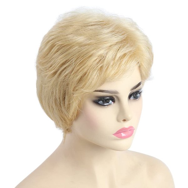 SYXLCYGG Short Blonde Wig Old Lady Wigs Short Wig Ladies Wavy Synthetic Older Womens Hair Wigs Fluffy 2.7 OZ Free Wig Cap