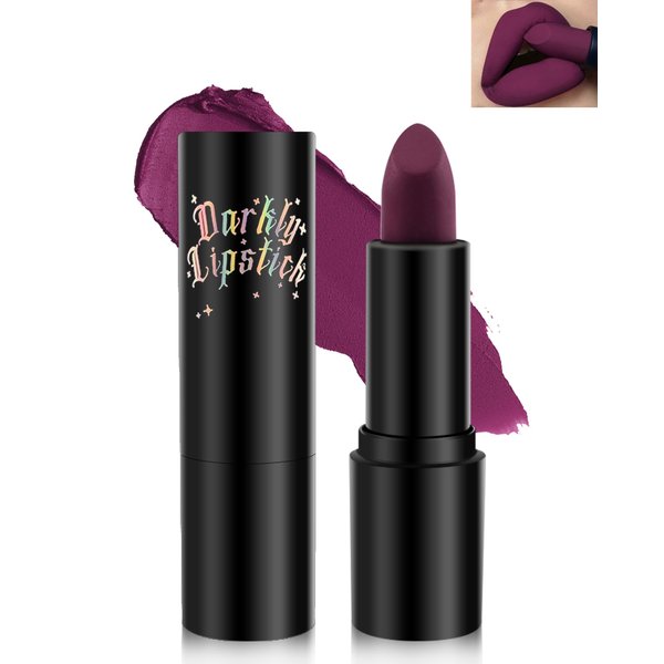 Matte Velvet Lipstick for Women, Burgundy Moisturizing Lipstick Long Lasting Waterproof Lip Gloss Stick, High Pigmented and Non-transfer, Silky Creamy Full Coverage Lip Color Halloween Makeup-04
