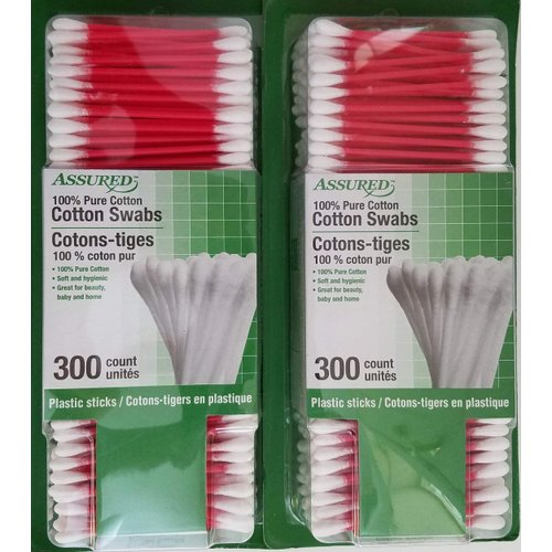Double Tip 100% Pure Cotton Swabs 300 Tips/Pk Select Color 2 Packs (Red)