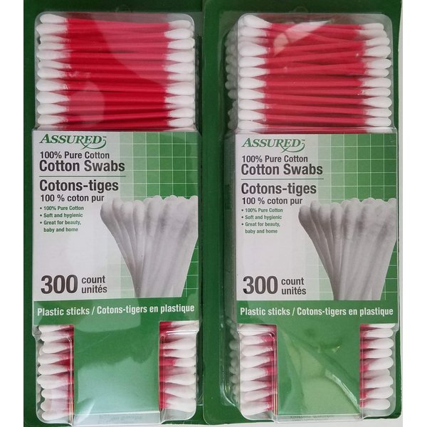 Double Tip 100% Pure Cotton Swabs 300 Tips/Pk Select Color 2 Packs (Red)