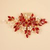 BERYUAN Wedding Pearls Crystal Rhinestone Hair Comb Pearls Crystal Flowers Bride Headpiece Crystal Pearls Wedding Hair Accessories Handmade Wedding Hairband for Wedding Women and Girls (red)