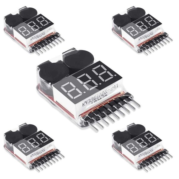 5PCS 2in1 1-8s Lipo Battery Voltage Tester,RC Low Voltage Buzzer Alarm,Battery Monitor Checker Tester for 1-8s Lipo/Li-ion/LiMn/Li-Fe