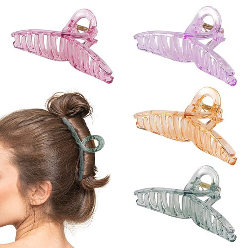 PACTIV 4 pcs, Sweet Fresh Jelly Colors Retro Versatile Hair Claw Clips10.5cm, Women Girls Casual Leisure Hair Accessories, 1 count (Pack of 4) MULTI RANDOM COLOR