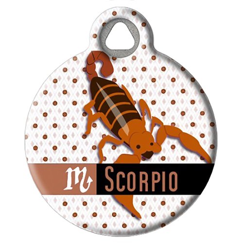 Dog Tag Art Vintage Retro Zodiac Custom Pet ID Tag for Dogs and Cats, Personalized Dog Tag with Customized Identification Information, Scorpio, Small (7/8" Diameter)