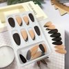 Almond Press on Nails Long Oval Fake Nails Black French Tip Acrylic Nails with Gold Lines Design Full Cover Natural Glue on Nails Reusable Stick on Nails for Women Girls
