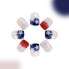 OCOUYVD 4th of July Press on Nails with Star Designs Independence Day Glitter Fake Nails Extra Short Square Red Blue Glossy False Nails Petite Acrylic Nails Small Stick on Nails for Women 24 Pcs