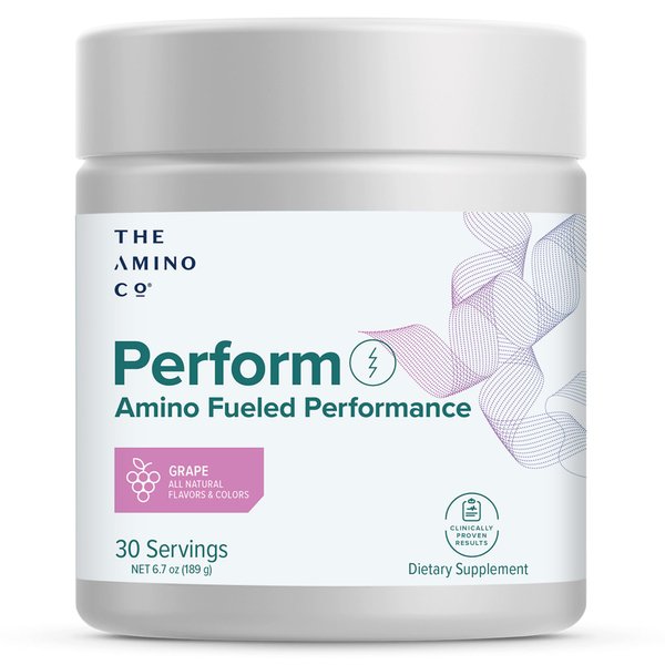 The Amino CO Perform Pre Workout Powder, Energy Supplement with Vegan Essential Amino Acids & Creatine, Preworkout Boost for Men & Women, Grape (6.7 oz)
