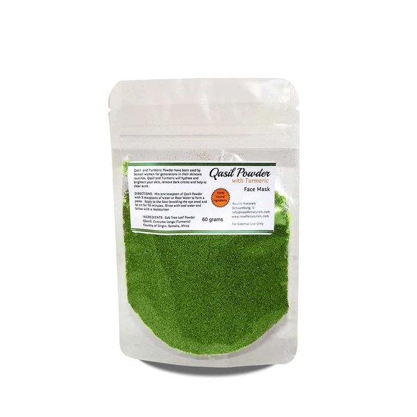 Roselle Naturals Qasil Powder Organic for Face with Turmeric Face Mask - Ancient Somali Qasil Powder for Face, Turmeric Powder for Skin Organic Face Mask, Organic Qasil Powder, Somali Skincare, 60g