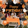 62pcs Orange Birthday Decorations Orange Black Happy Birthday Banner Balloons Arch Kit Star Foil Balloons Orange Birthday Backdrop Tablecloth Halloween Birthday Party Decoration Supplies for Women Men