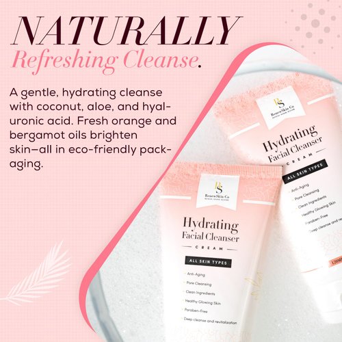 RenewSkin Co Hydrating Facial Cleanser Cream - Gentle Skin Cleanser with Coconut-Derived Formula, Enriched with Aloe Vera & Hyaluronic Acid - Hydro Boost Smoothing Cream - Suitable for All Skin Types