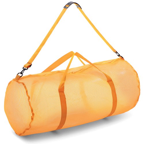 Champion Sports Mesh Duffle Bag with Zipper and Adjustable Shoulder Strap,15” x 36”,Yellow-Multipurpose,Oversized Gym Bag for Equipment,Sports Gear,Laundry-Breathable Mesh Scuba and Travel Bag