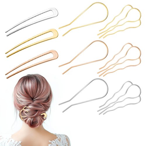 TIESOME 9 Pcs French Hair Pins For Women, Gold Decorative Hair Pins U Shaped Hair Pins Silver Fre...
