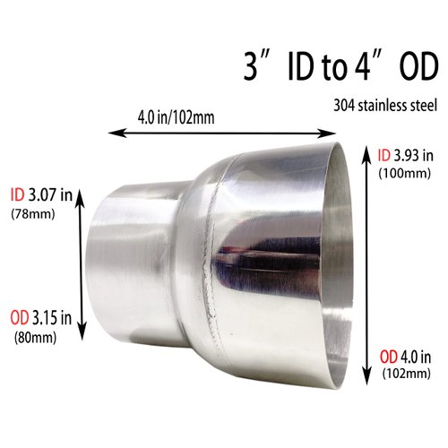 Atokrtact 3"ID to 4"OD Exhaust Pipe Reducer Adapter 304 Stainless Steel for Universal Car Connector (3"ID - 4"OD)