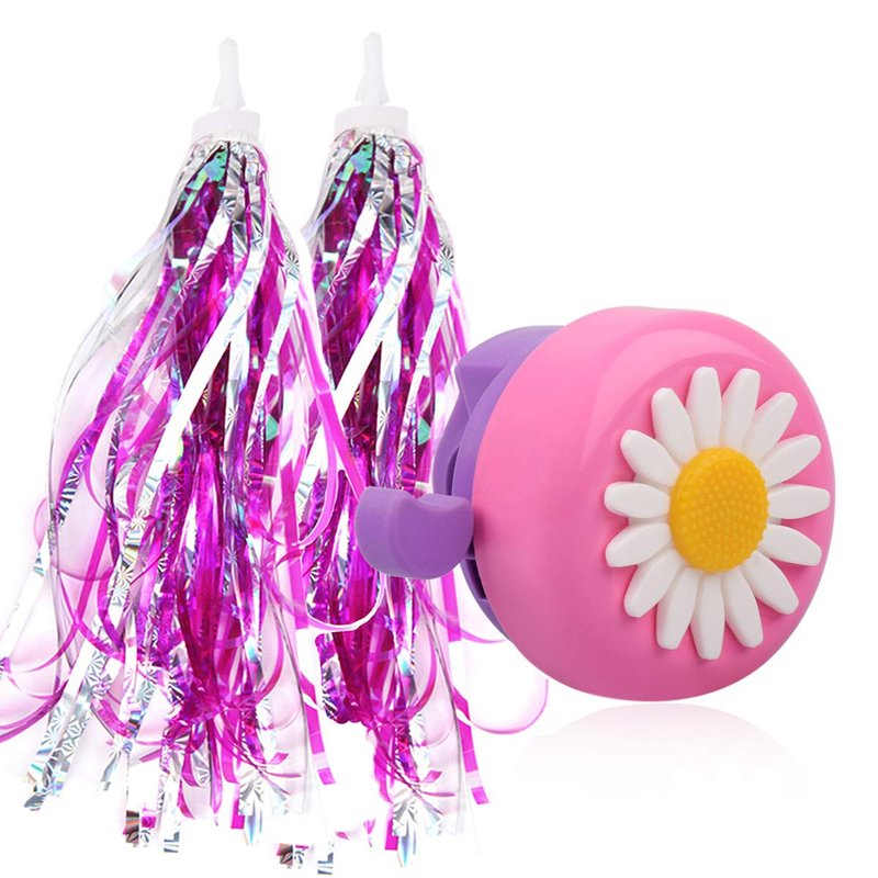 U-LIAN Kids Bike Bell and Streamers for Girls-1 Pack Bicycle Bell with 2 Pack Handlebar Streamers...