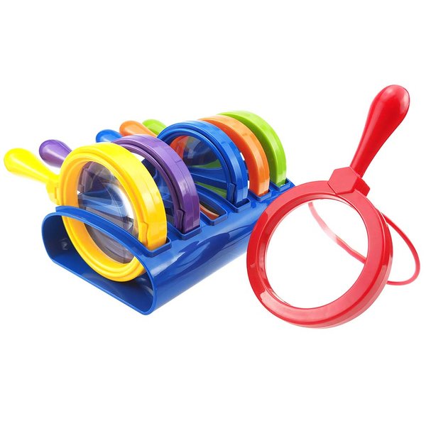 MOLIMOLLY Kids Jumbo Magnifying Glass with Stand- 6 Pieces,Ages 3+, Easy Grasp Primary Science Magnifiers with Stand,Science Classroom Accessories, Teacher Supplies, Observation Toys for Kids