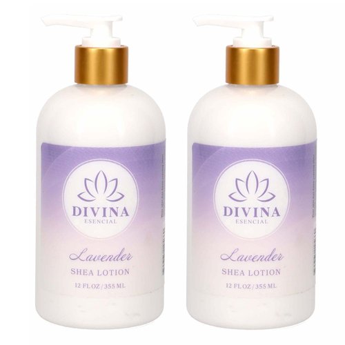 Divina Esencial Calming Lavender Hand Lotion, Shea Butter, 12oz (Pack of 2), Pure Essential Oils, Coconut Oil, Aloe Vera