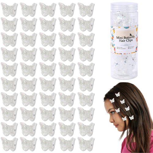 Kasmena 50Pcs Mini Butterfly Hair Clips for Women,Tiny Butterfly Clips for Hair Cute 90s Hair Accessories for Women Small Claw Clips Non Slip Strong Hold Toddler Hair Clips with Box Package,White