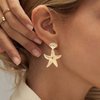 Allereyae Vintage Starfish Dangle Earrings Starfish Drop Earrings Gold Metal Seashell Stud Earrings Hammered Starfish Earrings Jewelry for Women