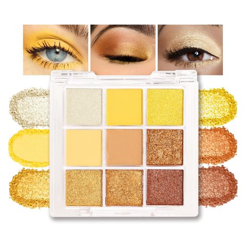 Gold Yellow Brown Smokey Goth Eyeshadow Palette,Naked Cream Eyeshadow Palette Makeup,Highly Pigmented Natural Eyeshadow Palette Long Lasting Naturing-Looking,Basic Gold Brown Shade for Halloween