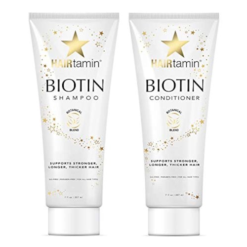 HAIRtamin Shampoo and Conditioner Set - Paraben & Sulfate Free, Volumizing & Moisturizing, Natural Biotin Shampoos and Conditioners, Gentle Moisturizer on Curly & Color Treated Hair
