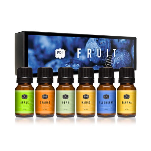 P&J Trading Fragrance Oil Fruit Set | Orange, Mango, Apple, Blueberry, Banana, and Pear Candle Scents for Candle Making, Freshie Scents, Soap Making Supplies, Diffuser Oil Scents