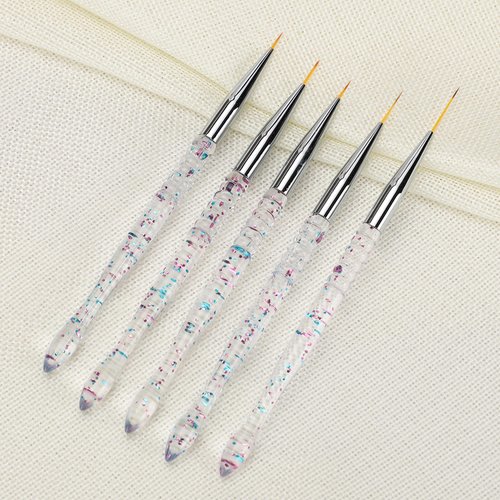 Etercycle 5Pcs Nail Art Liner Brushes, Nail Gel Polish Painting Brush Set, Thin Nail Art Dotting Drawing Pen (7/9/11/15/20mm)
