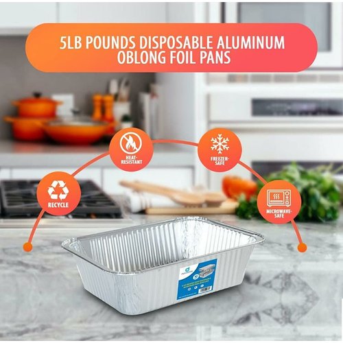 Diplastible Oblong Disposable Aluminum Pans with Lids - 10 Pack - 8.5 x 6 x 2.5 in 5-lb Pan with Foil Covers Perfect for Baking Cooking Food and Storage Container