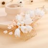 Teyglen Flower Bridal Pearl Hair Comb Handmade Gold Leaf Side Comb Wedding Hair Pieces for Bride Floral Headpieces Hair Accessories for Women Girls