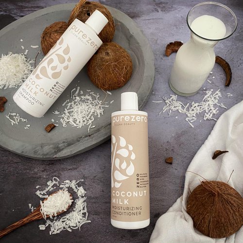 Purezero Coconut Milk Shampoo & Conditioner Set - 100% Vegan & Cruelty Free - Intense Hydration & Increase Shine - Zero Sulfates, Parabens, Dyes - Fight Dandruff & Frizz