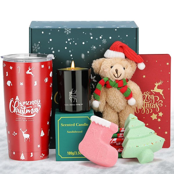 7Pcs Christmas Gift Set for Women, Xmas Tumbler Holiday Gifts Basket, Relaxing Spa Gift 2023 Christmas New Years Gift Ideas for Mom Grandma Sister Wife Teacher Friend