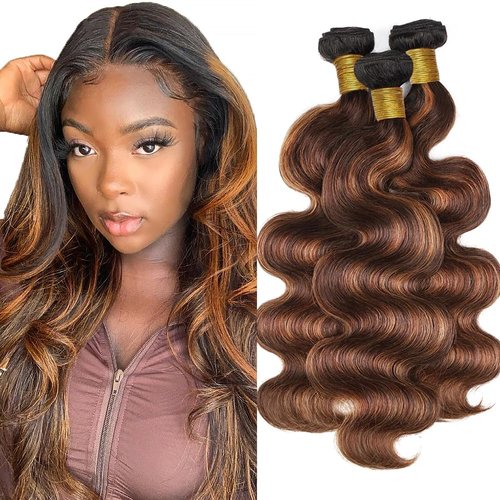 SEABURT Ombre Bundles Human Hair #P4/30 Brown Bundles Body Wave Bundles 24 26 28 Inch Brazilian Remy Hair Extensions Two Tone Chocolate Mixed With Brown Color Unprocessed Vrigin Hair Bundles