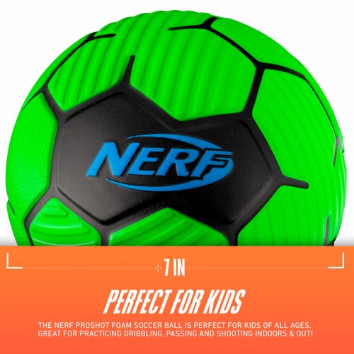 NERF Kids Foam Mini Soccer Ball - Proshot Youth Soccer Ball - 7" Indoor + Outdoor Ball for Kids + Toddlers -Green/Blue