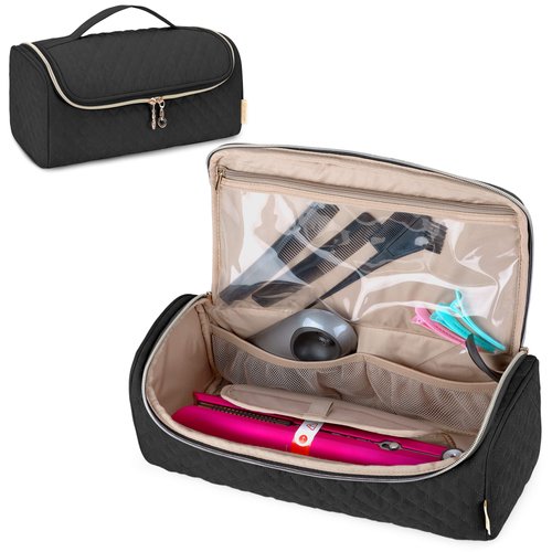 Yarwo Hair Straightener Travel Bag Compatible with Dyson/Revlon/CHI/GHD/REMINGTON Hair Flat Iron, Portable Storage Case for Hair Straightener Flat Curling Iron and Attachments, Black (Patent Pending)