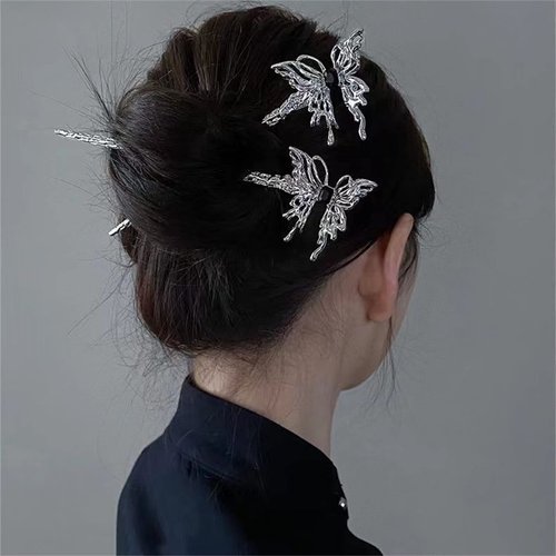 2 Pack Butterfly Hair Stick Hairpins Hair Chopsticks Vintage Hair Accessories Chignon Headwear for Women 027-2PCS